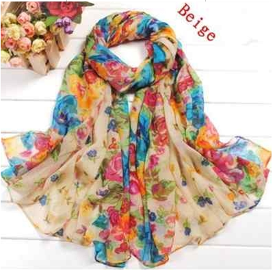 181Ladies 20x60 Cotton Scarf Womens Wraps Shawl Stole Soft Scarves beige Floral