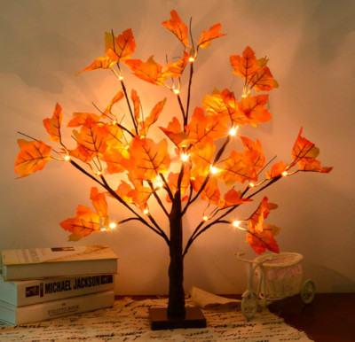 Artificial Fall Lighted Maple Tree 24 LED Thanksgiving Decorations Table Lights