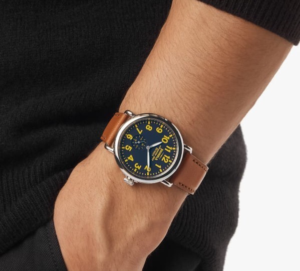 Pre-owned Shinola The Runwell- Collegiate Blue Dial Brown-leather Strap Men's Watch 41mm