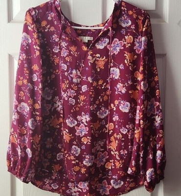 Ruffle Pink Floral Blouse Size L By Cooper & Ella