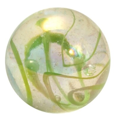 42mm Green Lustered Spaghetti 1.65'' Glass Massive Marble Iridescent with Swirls