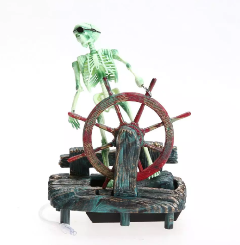 Pirate Captain Aquarium Decorations Landscape Skeleton on Wheel Fish Tank