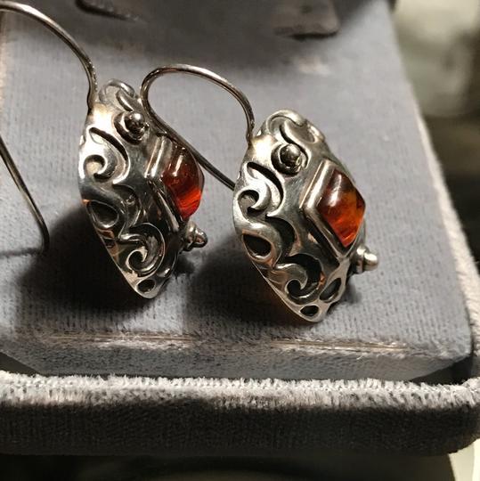 Silpada Sterling Silver Earrings W0911 Amber Etched Square Locking Wires Scroll