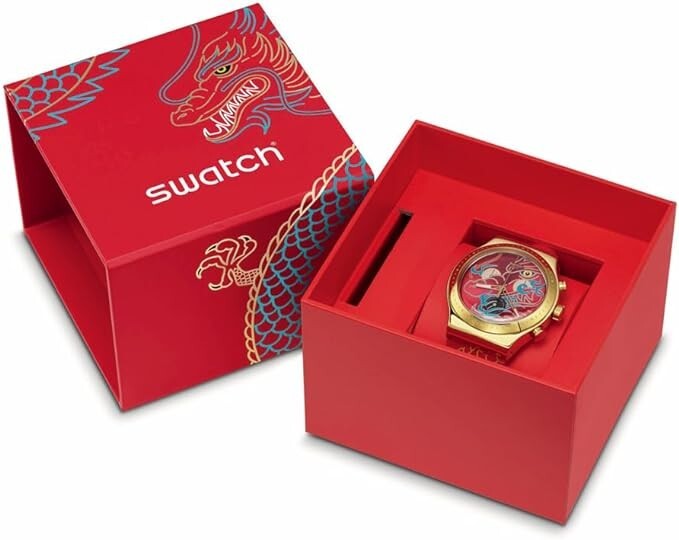 Pre-owned Swatch Watch Dragon In Motion Yvz100 Red Yvz100 Analog Swiss Quartz 2024 Box