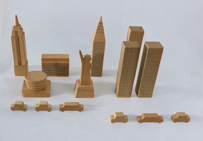 NEW YORK IN A BAG Muji Japan & MOMA Architecture CITY BUILDINGS WOOD MINIATURES