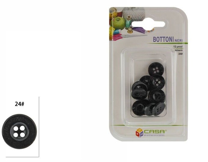 Confezione 12 Pezzi Bottoni Neri Diametro 24mm dfh