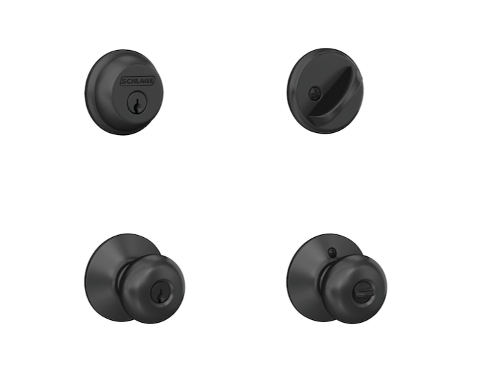 Schlage  Plymouth Matte Black Keyed Entry Door Knob Combo Pack FB50N PLY 622