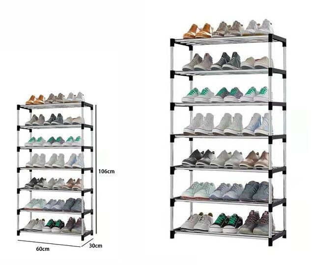 Scarpiera in Alluminio 7 Ripiani Scaffali Porta Scarpe Pantofole 60x30x106cm dfh