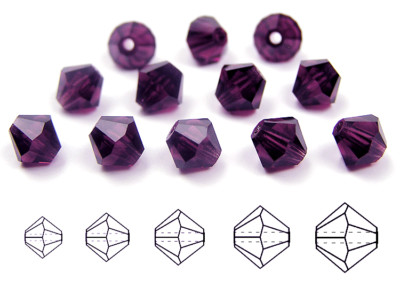 Czech Bicone Crystal Beads Deep Violet rich dark purple Rondelle Diamond