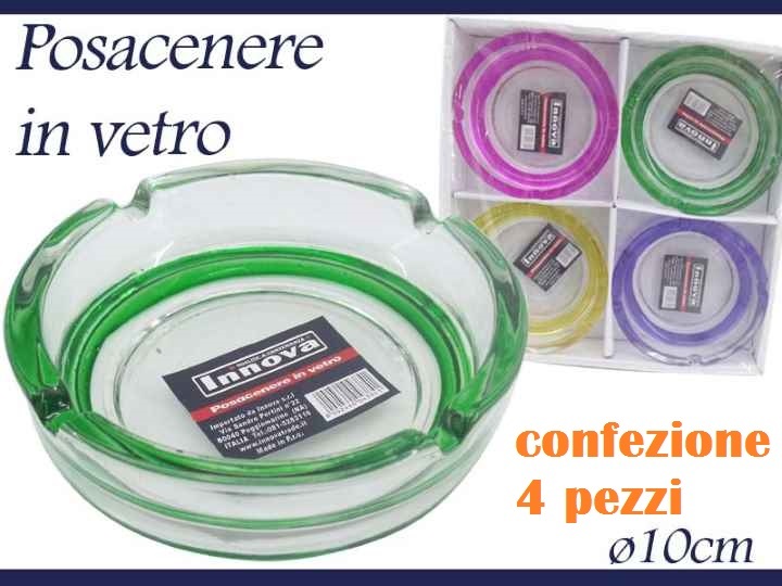 Set 4 Posacenere Porta Cenere Vetro Rotondi Colotati Bar Casa Salotto moc