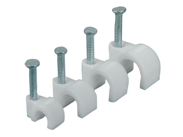 Round White Cable Clips 4mm-9mm with Fixing Nails Packs of 100