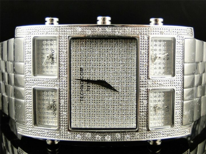 Pre-owned Swatch Kc Techno Com Multi Timezone Men's Watch With 1.00 Ctw Genuine Diamonds.