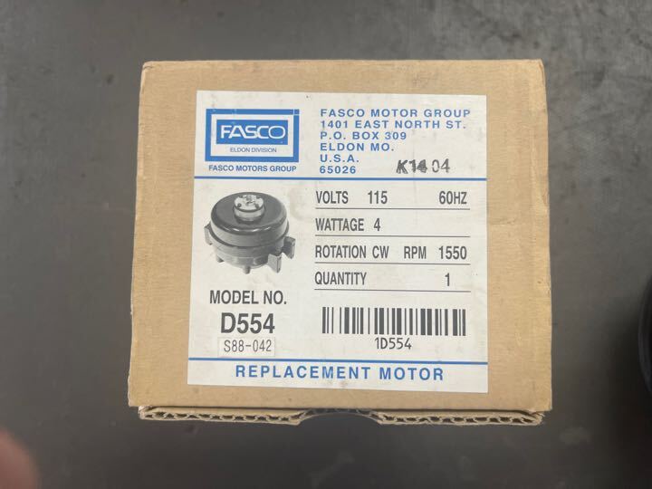 Fasco # D554 4 Watt 1550 RPM CWLE 115V Unit Bearing Refrigeration Electric Motor