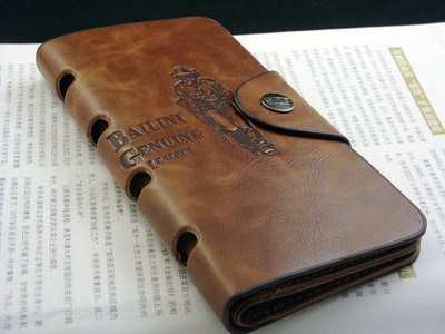 Men Long Retro Bifold Wallet Cowboy Hunters Hollow Leather Purse Holder Pocket