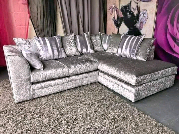 Brand new family Dylan silver or black Crushed Velvet Corner Sofa in