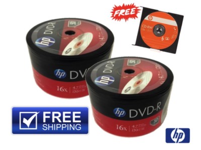 100-PACK 16X HP Logo Top Blank DVD-R DVDR Disc 4.7GB + 1 FREE HP-CD-RW Disc