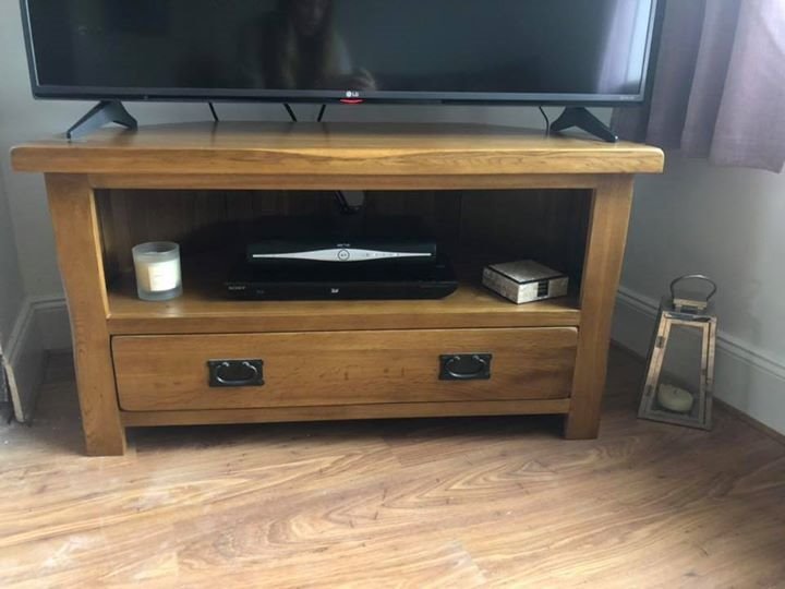 Original Rustic Solid Oak Corner Tv Cabinet Stand Unit Oak