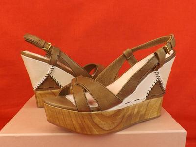 Pre-owned Miu Miu 5z6936 Brown Texture Leather Wooden Stitched Platform Sandals 39.5