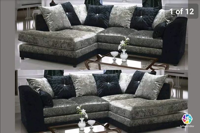 Diamante Cushioned Corner Sofa Crushed Velvet in Harborne, West