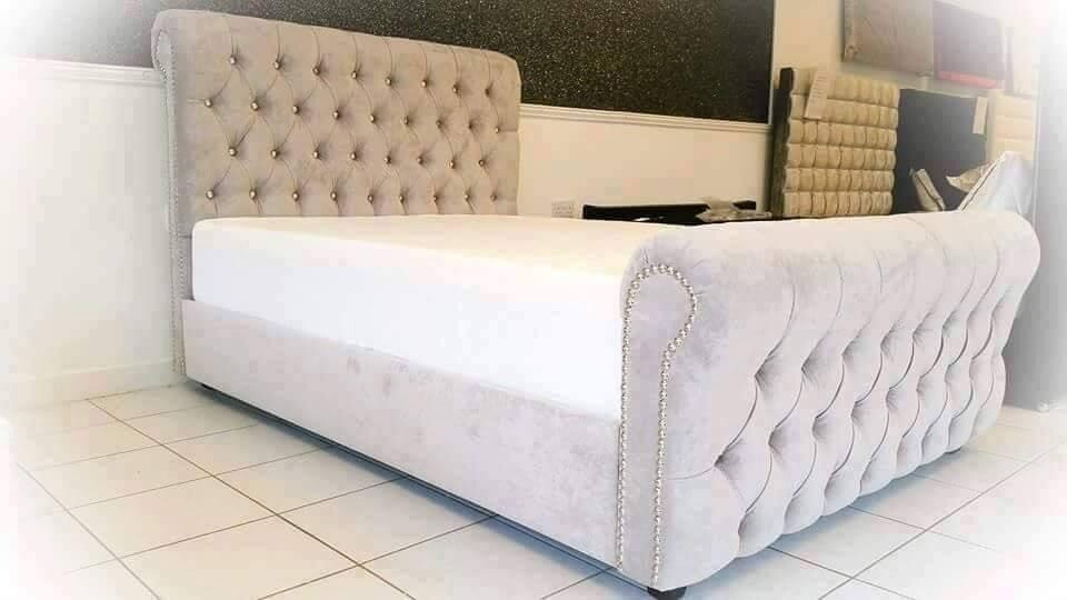 Beautiful Bed in Naples Cream Headboard With Buttons Available in 40