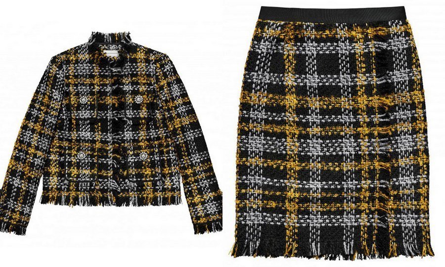 Pre-owned H&m Erdem X  2 Pc Suit Wool Blend Jacket Skirt Black Gold Tweed 4 Ships Today