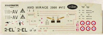 Testors #412 AMD Mirage 2000 Decal - New