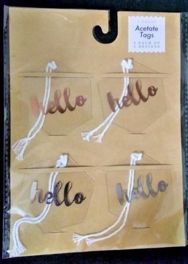 Acetate Hello Tags by Made For Retail 14 Sheets,4 tags/Sheet NEW(56 tags)(CR035)
