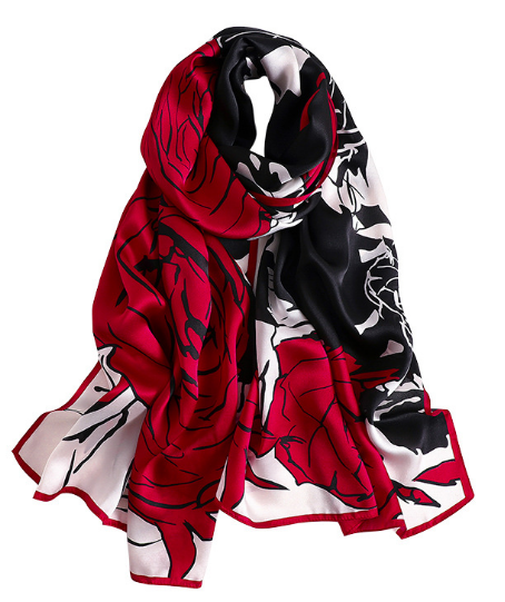 100% Silk long Scarf Women neckerchief Shawl Wrap floral red black white ZT373
