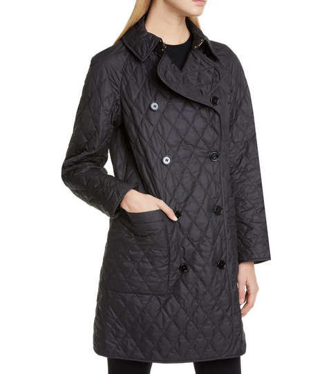 Pre-owned Burberry Women Tything Diamond Quilted Trench Coat Black Size Medium $990