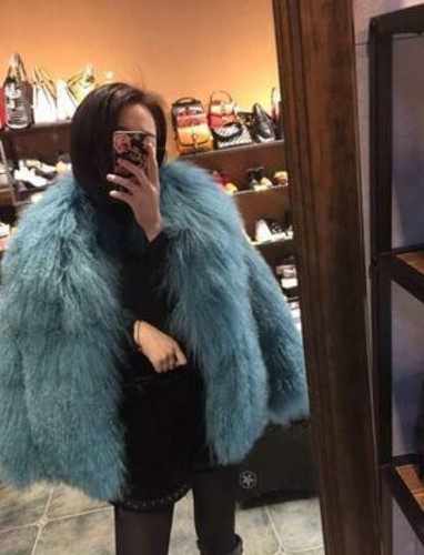 Pre-owned Unbrand Womens Real Lamb Sheep Warm Coat Curly Lamb Tibetan Fur Mongolian Short Jacket In Peacock Blue