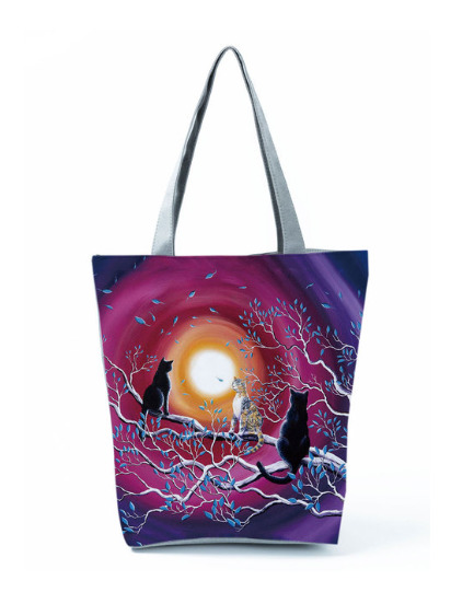 Women Canvas Cat Shoulder Tote Handbag Casual Shopping Travel Beach Bag #09