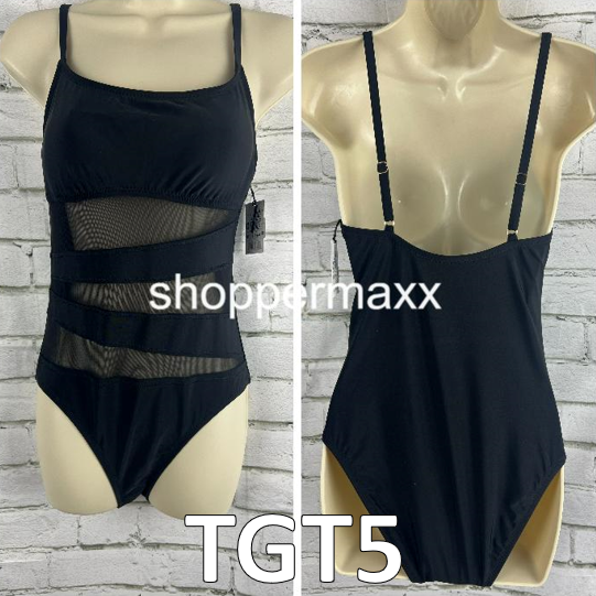 Women's Mesh Front One Piece Swimsuit - Shade & Shore, Black, Size Medium