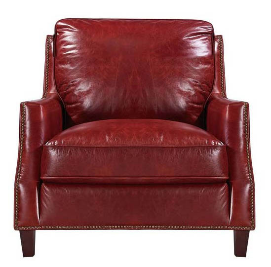 3 Piece Traditional Red Genuine Leather Sofa, Loveseat & Chair - Nailhead Trim
