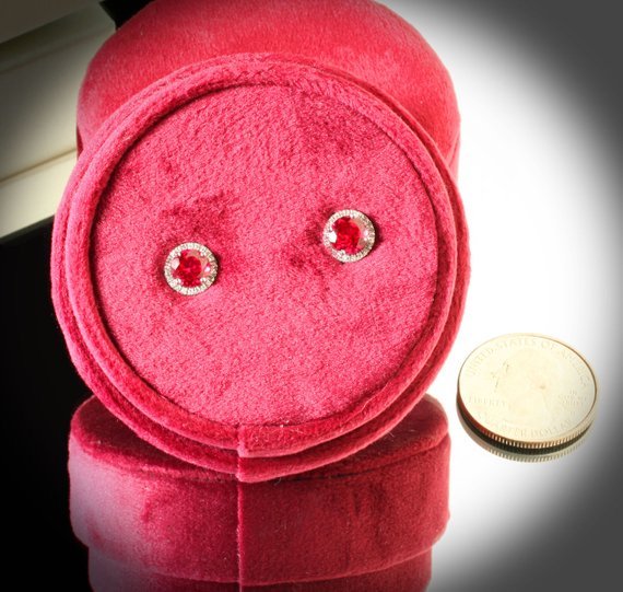 Burgundy Velvet Round Plush Stud Earring Box Birthday Anniversary Eva Collection