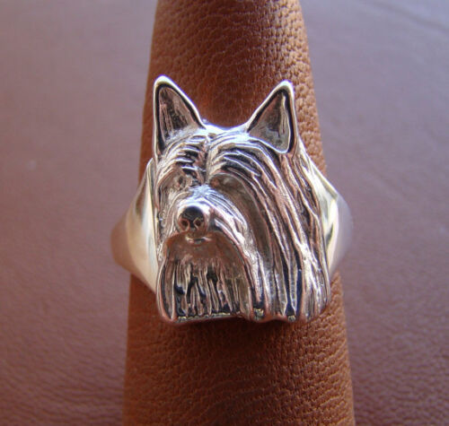 Sterling Silver Silky Terrier Head Study Ring