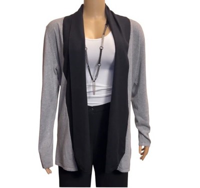 Cyrus Cardigan Sweater Longline Gray black Color Block Shawl fold Open size XL