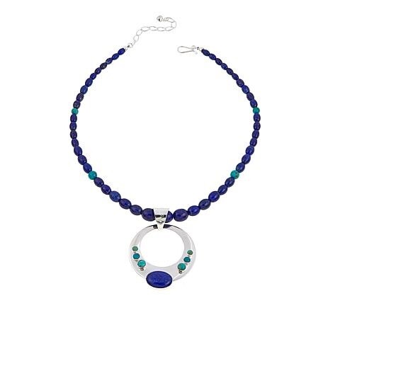 Pre-owned Mine Finds By Jay King Jay King Lapis And Andean Blue Turquoise Circle Pendant With Necklace