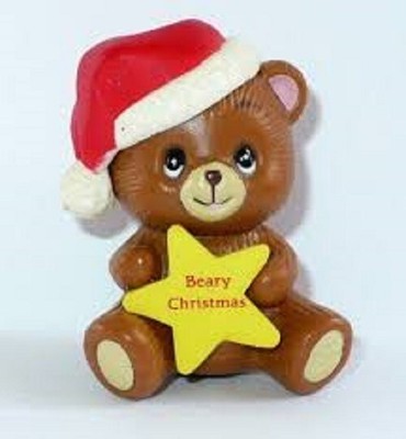 NOS Vintage Russ Berrie Teddy Bear Beary Christmas Yellow Star Hong Kong