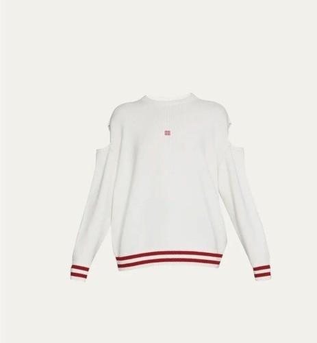 Pre-owned Givenchy $1585  Cold Shoulder Intarsia Wool Cashmere Blend Sweater White Red M