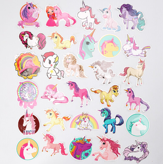 30pcs colorful cute unicorn sticker for laptop car styling phone