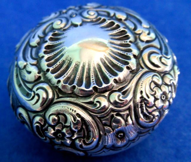 Trinket Box Antique Sterling Silver Floral Repousse Hallmarked ca. 1840-50s