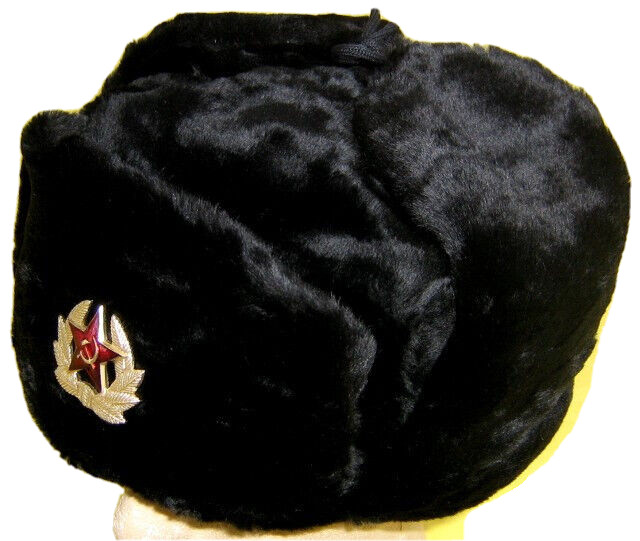 Russian Navy/Subs/Marines Winter Hat+Insignia/Black/BIG size/FREE SHIP IN THE US