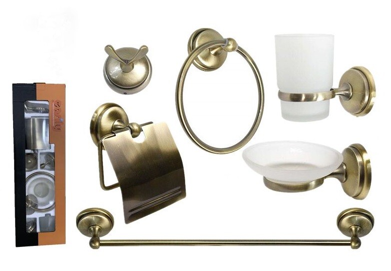 Bagno 6 Accessori Ottone Porta Asciugamano Rotolo Bicchiere Vetro dfh