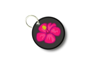 Keychain Round Printed Double-Sided Hawaii Hibiscus Flower
