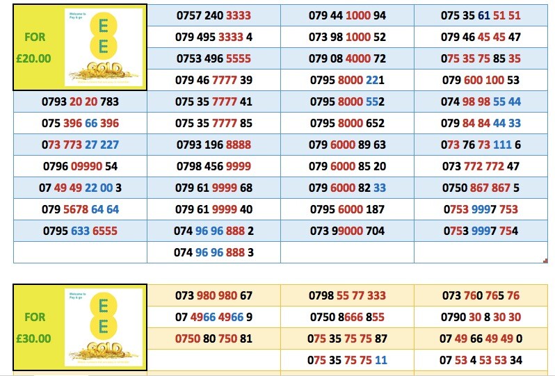 EE Pay As You Go Easy/ Gold Mobile Numbers for sale from £10.00 in