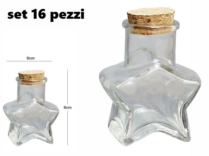 Set 16 Pz Barattolino In Vetro Con Tappo Sughero A Forma Di Stella dfh