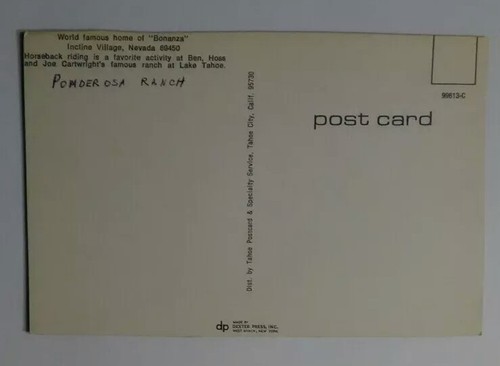 Vintage Postcard BONANZA Cast  Pomderosa Ranch Greene Blocker Landon Cartwright