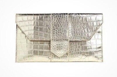 JJ Winters NIKKI Clutch Bag Metallic Gold Mock Croc Vegan Leather Envelope