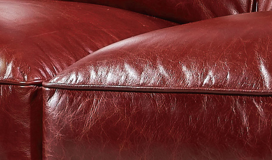 3 Piece Traditional Red Genuine Leather Sofa, Loveseat & Chair - Nailhead Trim
