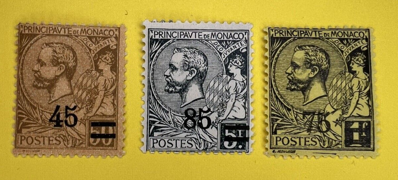 #43s Timbres Monaco 1924  NÂ° 70 71 72   SurchargÃ©S     Neuf * *